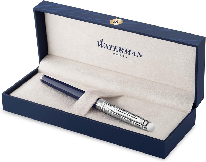 Waterman Hémisphère Fountain Pen - Metal & Blue Lacquer with Chiselled Cap and Fine Nib - Image 1